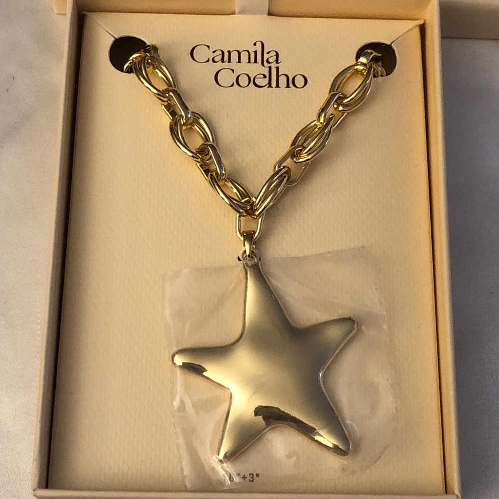 Camila Coelho Gold Tone Chunky Star Pendant Necklace NIB
